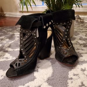 Schutz Leather & Suede Embellished Block Heels